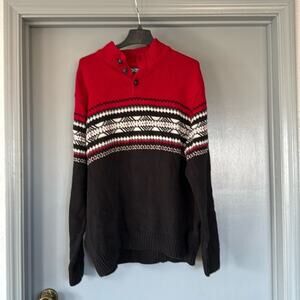 Chaps Pullover Mens Red Nordic Sweater Mock Neck Buttons Long Sleeves Sz XLT